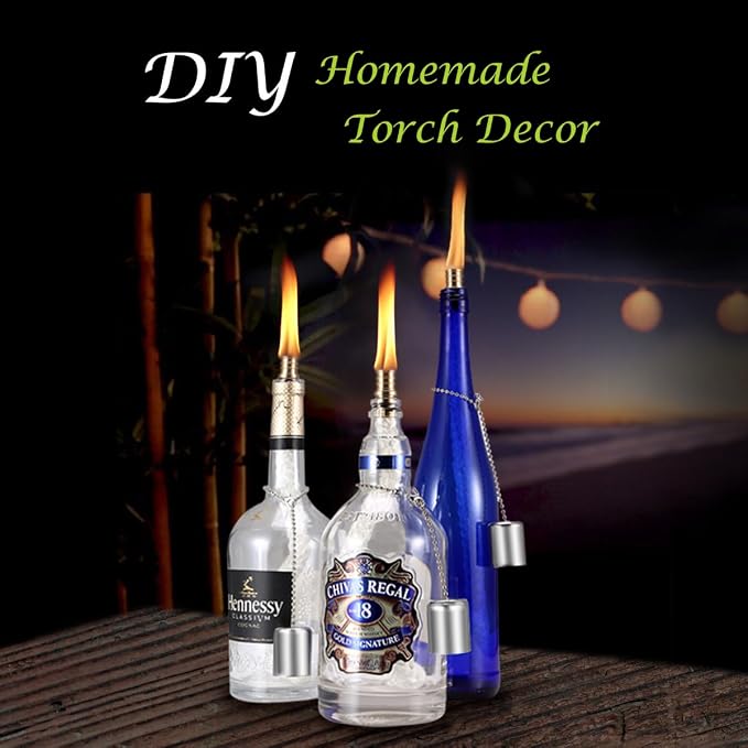 LANMU Wine Bottle Torch Wicks, Outdoor Patio Backyard Torches Lights, Oil Lamps Replacement Wick Hardware Kit, DIY Homemade Torch Decor (3 Pack)
