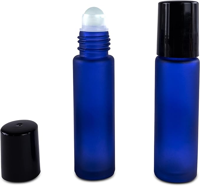 Super Z Outlet Cobalt Blue Glass Roll On 10ml (1/3oz) Bottles Glass Container Tubes Roll-On Bottles with Ball Tips for Homemade Lip Care Products, Aromatherapy Essential Oils, Perfumes (6 Pack)