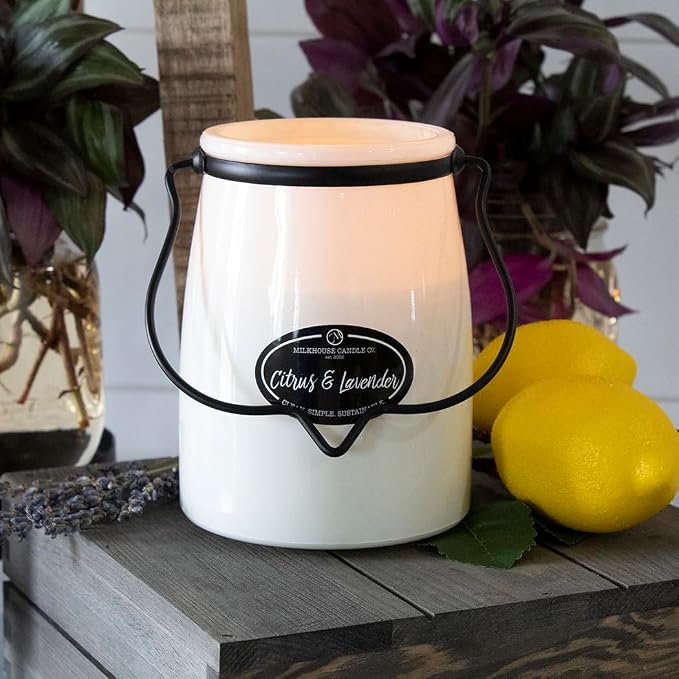 Milkhouse Candle Company Citrus & Lavender Soy Candle - Tart Citrus | Lavender Buds | Soft Herbal Undertones - 22 oz Butter Jar with Lid, 120+ Hour Burn Time, Made in the USA