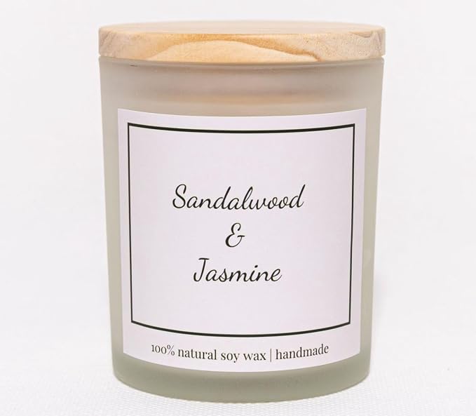 Natural Sandalwood & Jasmine Candle, Luxury Scented Soy Jar Candle, Home Fragrance Gifts, Aromatherapy Gifts, Natural Soy Wax & Natural Essential Oils