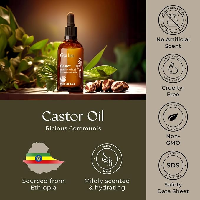 Gya Labs USDA Organic Castor Oil - 1.69 Fl Oz - Carrier Oil for Hair, Skin, Face, Scalp & Body Massage