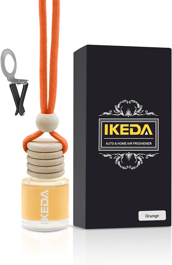 Ikeda Car Air Freshener: Hanging Car Smell Air Freshener | 10ml Hanging Car Perfume | Long Lasting Fragrance | Strong Scents Diffuser for Auto Home (Orange|Circular)