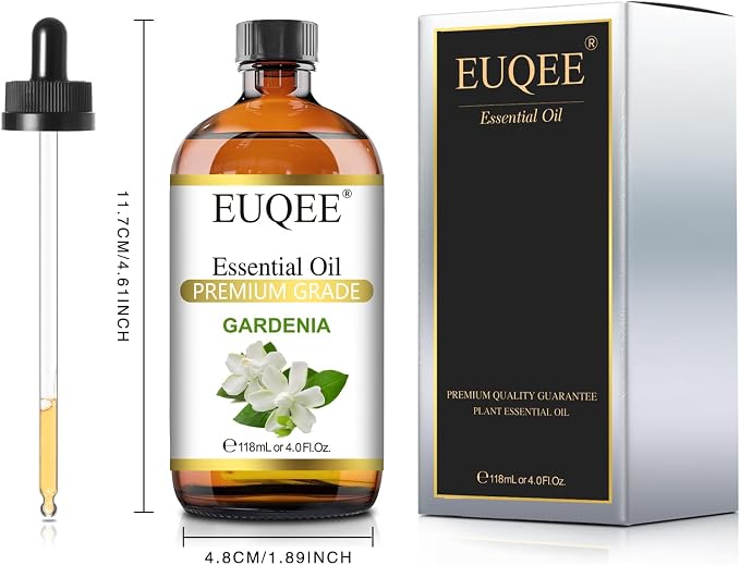 EUQEE 118ml Gardenia Essential Oil, Premium Grade Aromatherapy Oil Great for Diffuser, DIY Soap, Candle Making, Skin Care, Natural Gardenia Oil Floral Aroma for Mood (4Fl. OZ)