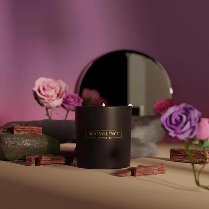 Benevolence LA Rose & Sandalwood Scented Candle – Long-Lasting, Clean-Burning – Luxury Natural Soy Candle for Home – Aromatherapy & Room Decor – 6oz