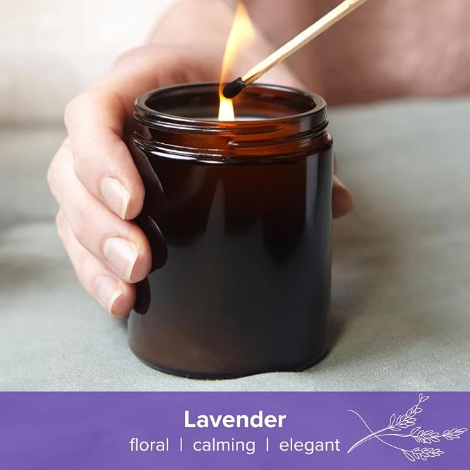 Simply Soson 9 oz Lavender Scented Candle for Home - Amber Glass Jar - 50 Hour Long Lasting Candles - Scented Candles Gifts Set for Birthday, Valentine, Anniversary, Dinner, Parties