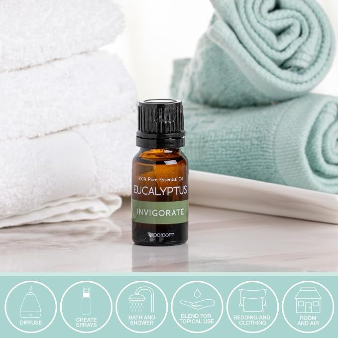 SpaRoom Aromatherapy 100% Pure Undiluted Essential Oil, Invigorate Eucalyptus, 10 mL