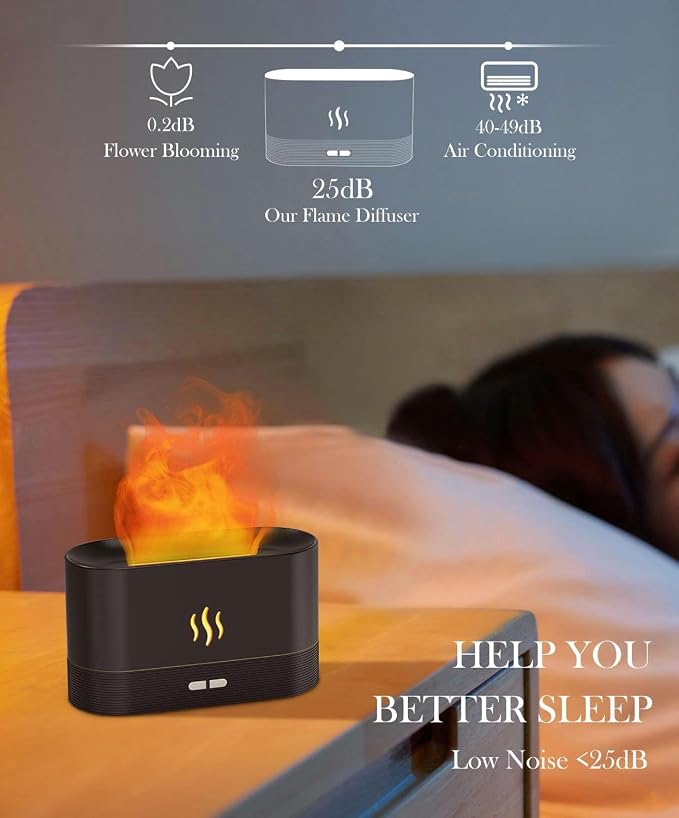 Aegci Essential Oil Diffuser Humidifer with Flame Light Effect, 180ml Air Diffuser for Essential Oils, Humidifiers for Bedroom with 2 Brightness, Auto-Off Function(White)