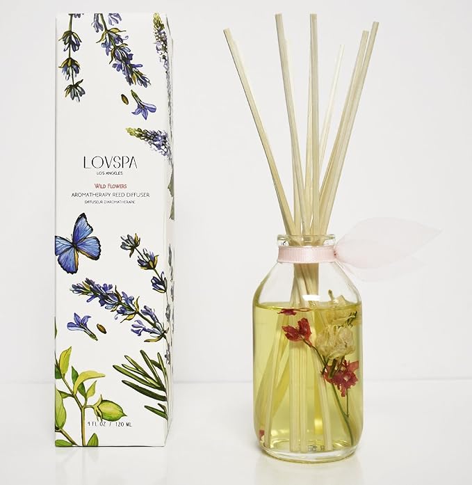 Wild Flowers Diffuser Set, Bathroom Decor, Home Fragrance, Spa Scent | Rose, egyptian jasmine, and sweet pea profile, guest bath, decorative glass bottle, powder room, entryway, office shelf