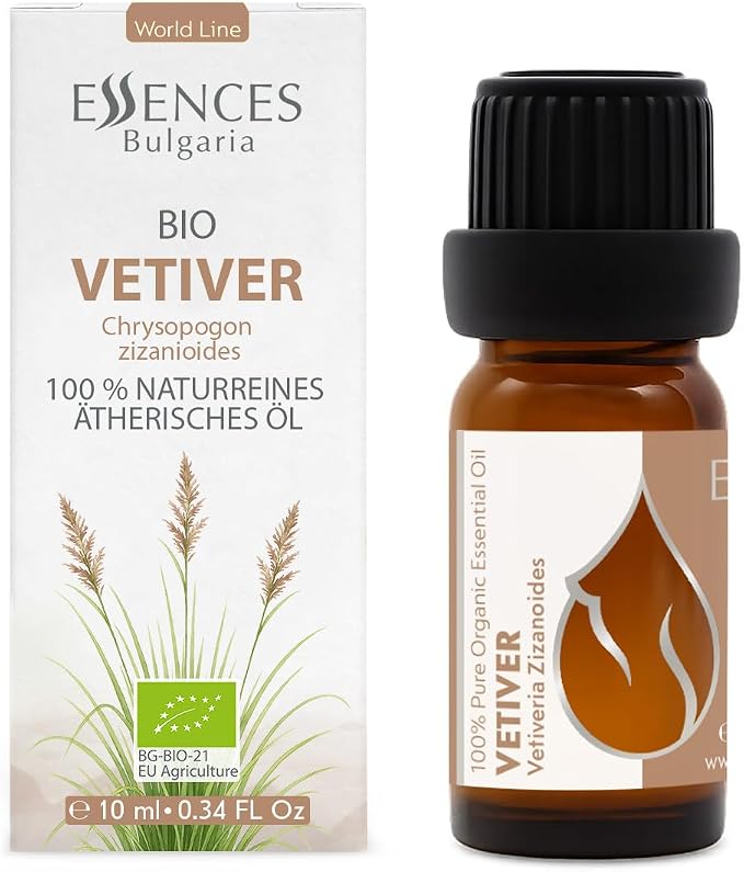 Essences Bulgaria Organic Vetiver Essential Oil 0.34 Fl Oz | 10ml | Vetiveria zizanioides | 100% Pure and Natural | Undiluted | Therapeutic Grade | Aromatherapy | Cosmetics | Cruelty Free | Non-GMO
