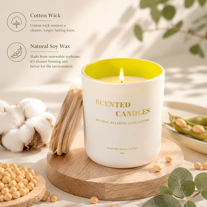 Lanttu Eucalyptus & Mint Scented Candle, 10 oz Natural Soy Wax | 40 Hours Long Lasting Burning, For Home Decor, Jar Candles, Gift for Women Mom Friend Birthday Housewarming