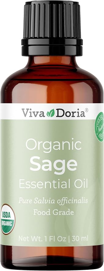 Viva Doria Sage Essential Oil, USDA Certified Organic Sage Oil, 100% Pure, Hungarian Natural Essential Oil, Undiluted, for Aromatherapy | Food Grade, 30 mL (1 Fluid Ounce)