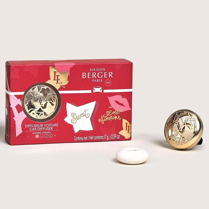 MAISON BERGER Car Diffuser Set, Lolita Lempicka Sweet | Cherry Raspberry Praline Notes, Refillable Vent Clip with Ceramic Refill, Passive 4-Week Diffusion, Made in France
