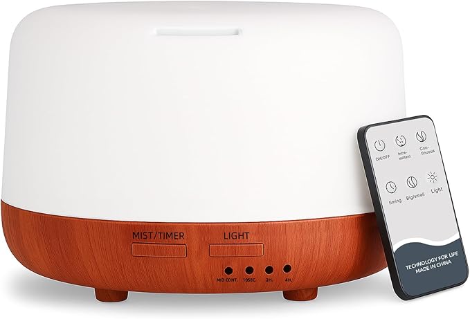 Marchred 300ML Essential Oil Diffuser, Small Aromatherapy Diffuser with Remote, 7-Color LED Light, 4 Timer Settings, Safe Auto-Off, for Bedroom, Desk, Home Office