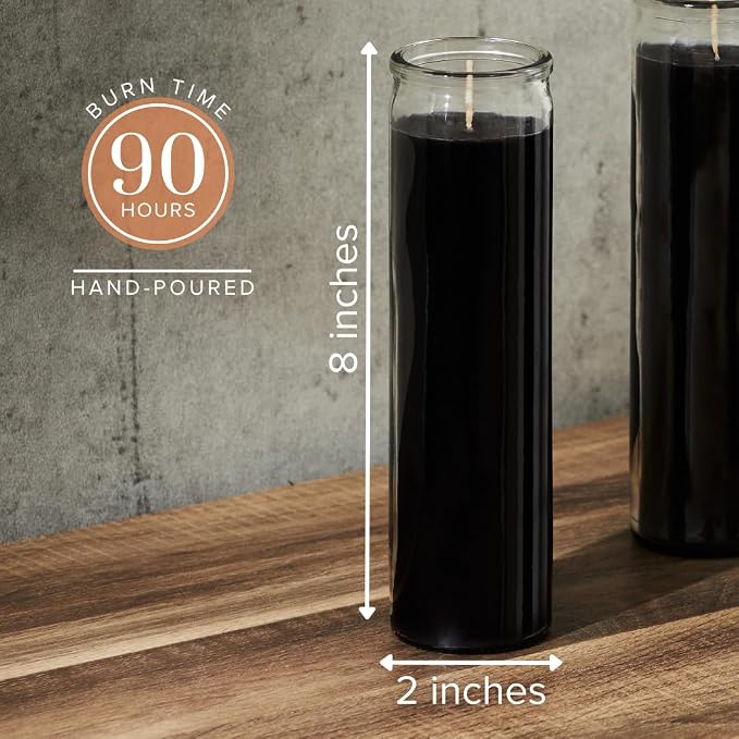 Simply Soson 2x8 inch Black Devotional Candles in Glass Jar - 1 Piece - 90 Hours – Prayer Candle - Tall Pillar Candles for Religious, Memorials, Party Decor