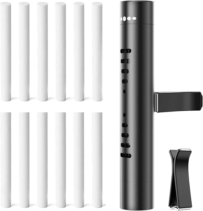 2pcs Car Air Freshener Diffuser Vent Clips，With 12 Odorless Refill Sticks,Essential Oil Car Diffuser Suitablefor:Car,Bathroom,OfficeScenario,Cloakroom,Bedrooms,Present (Black)