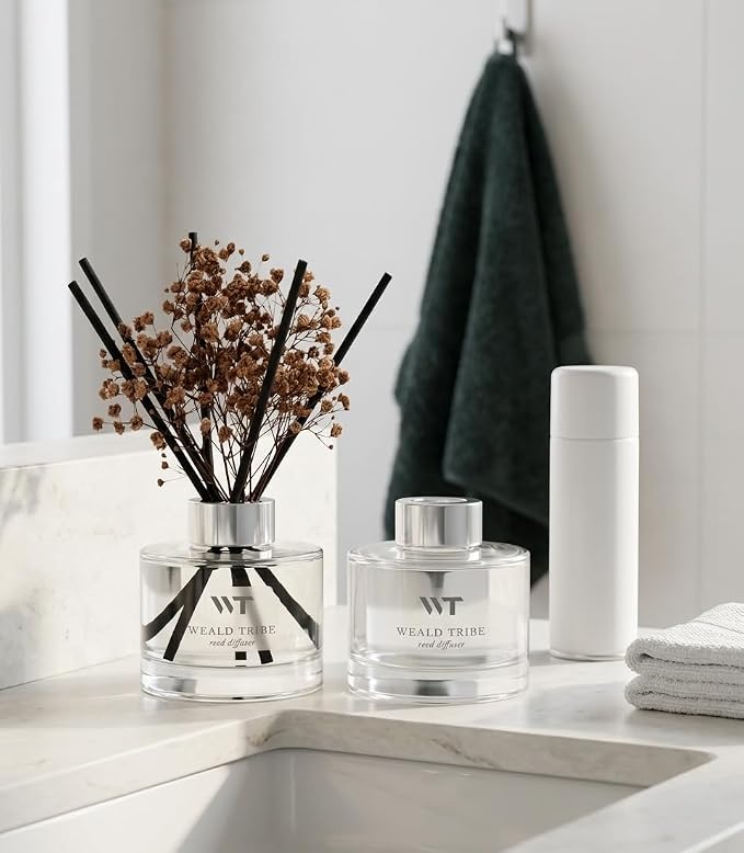 WEALD TRIBE Flower Reed Diffuser Set Vanilla Cinnamon Scent for Bathroom Accessories Shelf Decor & Air Fresheners, Fresh Air Sticks Defusers with 5.1 fl oz Essential Oils, House Office Decor & Gifts