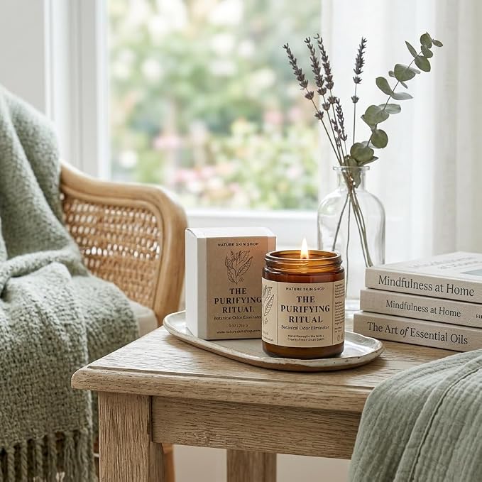 Nature Skin Shop The Purifying Ritual Botanical Odor Eliminator Soy Candle Smoke Neutralizer Vegan Home Fragrance 8 oz