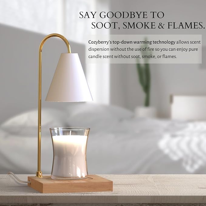 Cozyberry® Candle Warmer Lamp, Timer, Compatible with Yankee Candle Large Jar, Candle Lamp, Dimmable Candle Melter for Scented Candle, Wax Melt, Small & Large Size Jar Candles (Wood White, Timer)