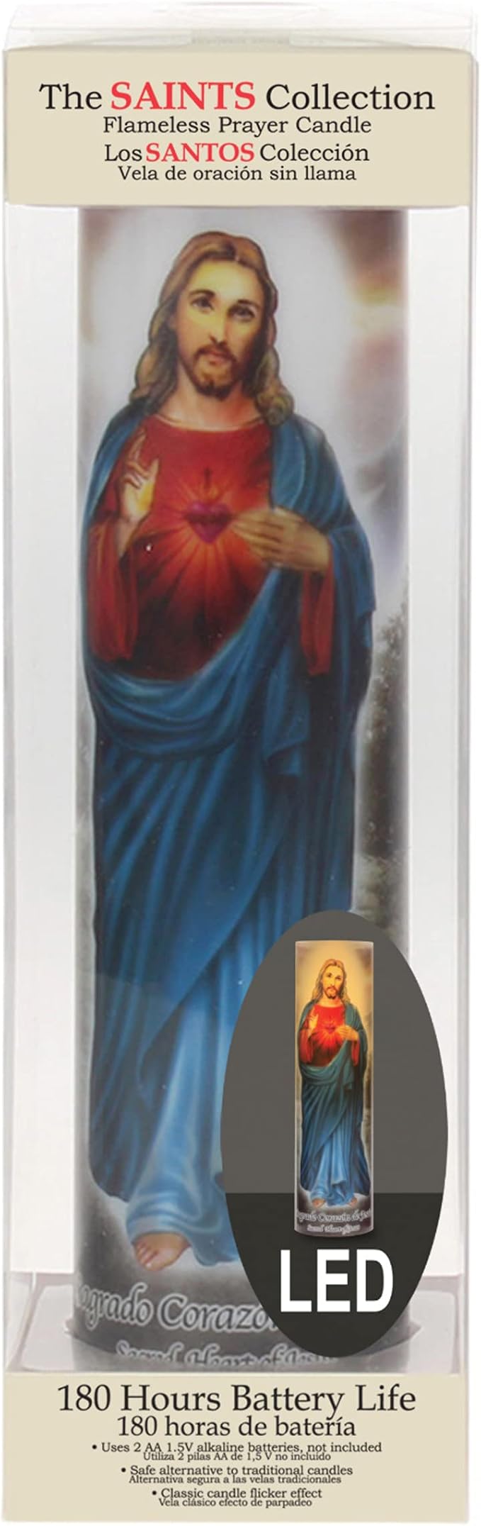 Stonebriar Jesus Flameless LED Devotional Prayer Candle with Automatic Timer, Unique Religious Decoration for Home, Office, or Place of Worship 8 Inches
