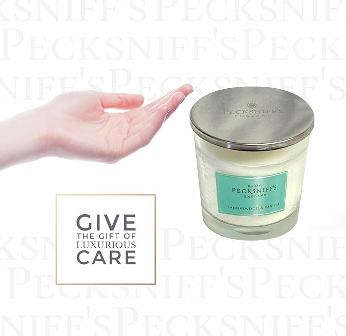 Pecksniff's Sandalwood & Vanilla 3-Wick Tall Candle | 550g/19.4oz | White Glass Vessel with Metal Lid