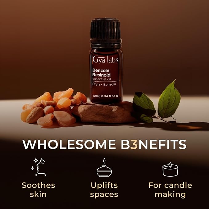 100% Pure Benzoin Resinoid Essential Oil - 0.34 Fl Oz - Benzoin Resinoid Oil for Hair, Skin, Diffuser, Aromatherapy & DIY Candle Making Scent