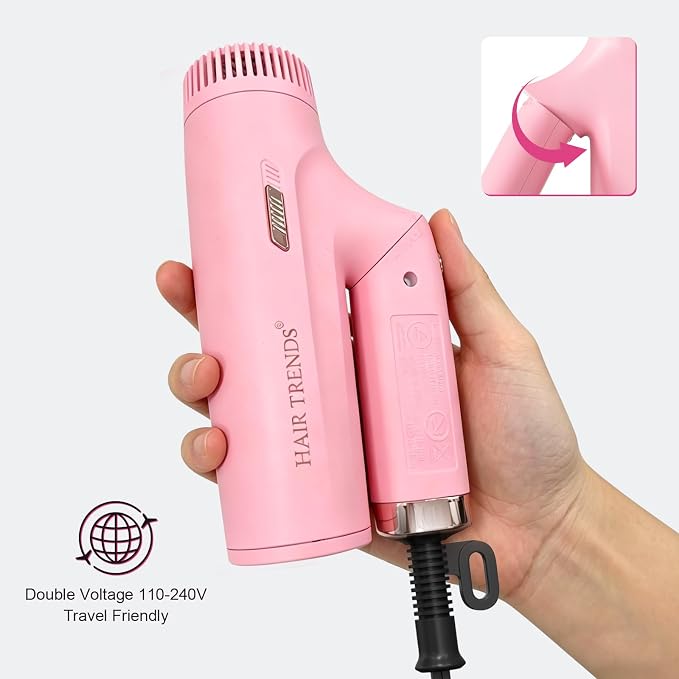 Dual Voltage (110V-240V) Travel Hair Dryer with Diffuser,1200W Foldable Compact Hair Dryer for Women Lightweight, Portable Cruise Essential Pink Blow Dryer for International Trip & Dorm Use