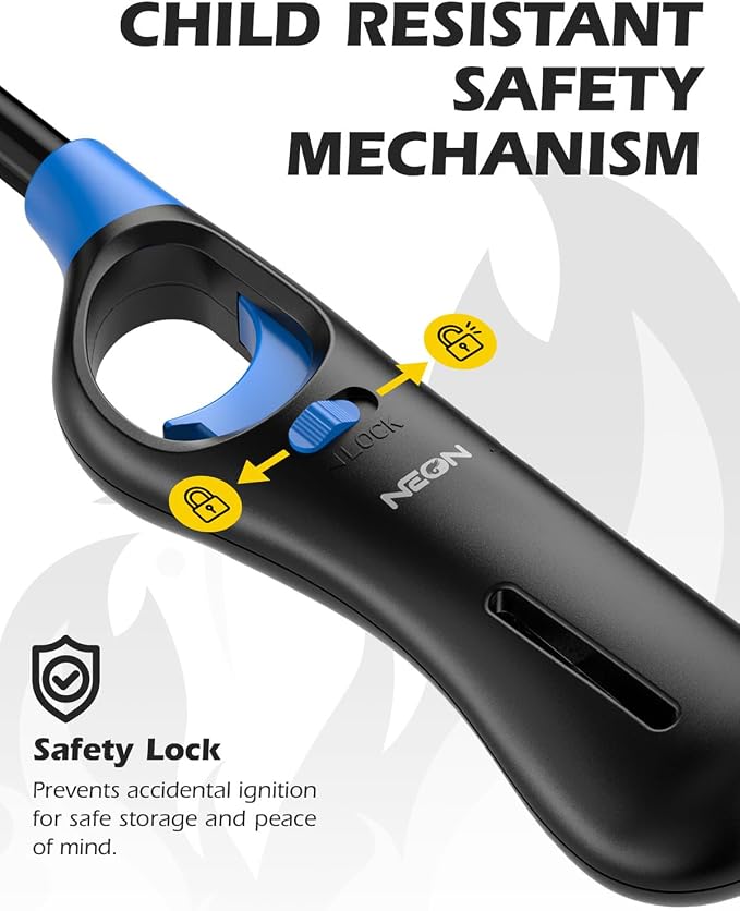 NEON Lighter, Refillable Butane Candle Lighter, 12 Pack Multi-Purpose Reusable Lighters with Long Metal Wand and Adjustable Soft Flame for BBQ, Grill, Stove, Camping, Hiking, Fireplaces, Kitchen