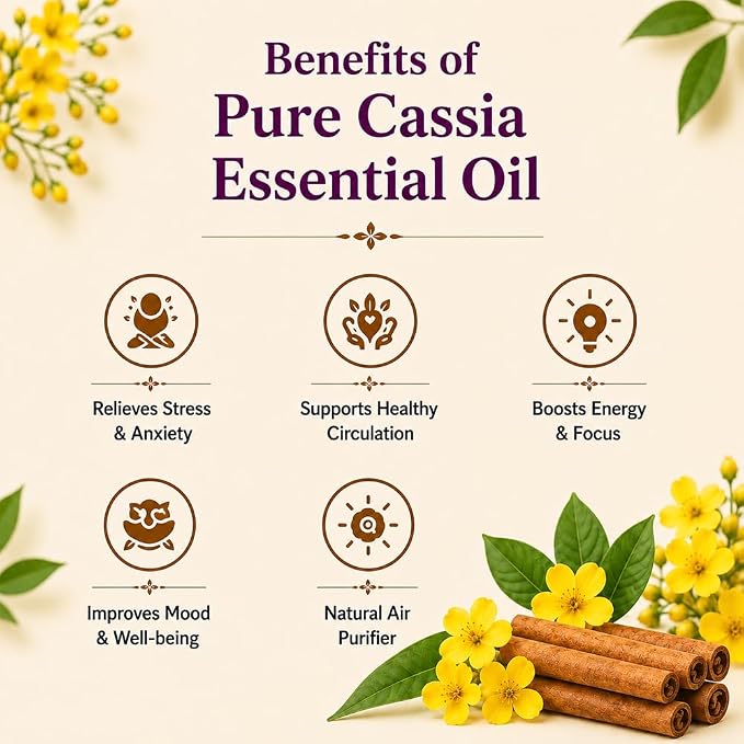 dève herbes Cassia Essential Oil (Cinnamomum Cassia) Pure | Non-Sticky | Non-Greasy | Lightweight | Men & Women | All Skin Types | Steam Distilled 30ml (1 oz)