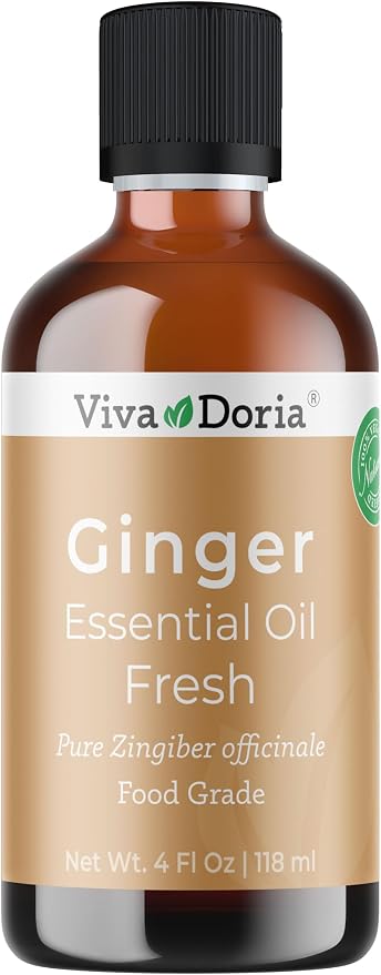 Viva Doria Ginger Essential Oil, 100% Pure Natural, Fresh Ginger Essential Oil, Undiluted, for Aromatherapy | Food Grade, 118 mL (4 Fluid Ounce)