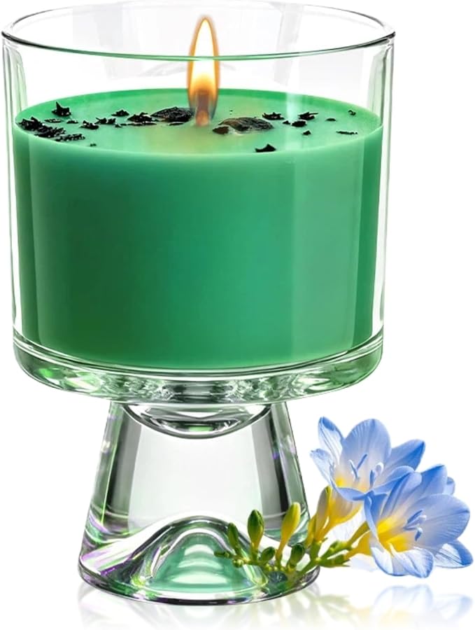 Freesia Scented Soy Candle, 48-Hour Long Burning Aromatherapy Candle for Home Spa, Gift for Mom Women Birthday Valentine (Green, 0.99 lb)