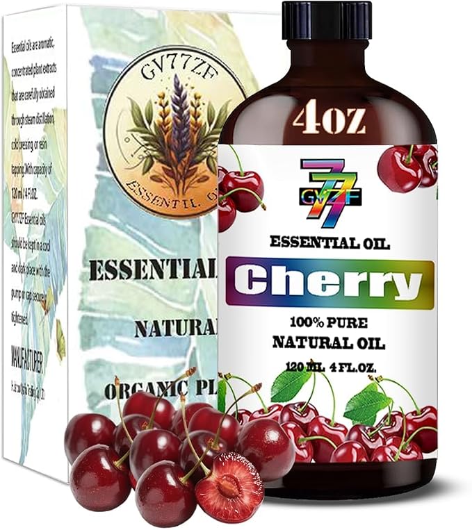 Cherry Essential Oil, Cherry Oils, for Diffuser, DIY Candles, Soap, Humidifier, Home, Car, Gift, Essential Oil, GV77ZF Cherry Fragrance Oil - 4 fl oz (120 ml)