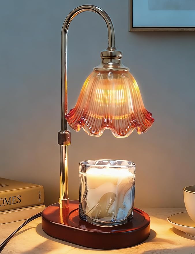 Banbanda Candle Warmer Lamp with Timer Dimmable: Birthday Gifts for Women, Safe Flameless Scent Lamp – Height Adjustable Candle Lamp, Walnut Solid Wood Base, with 2 Bulbs