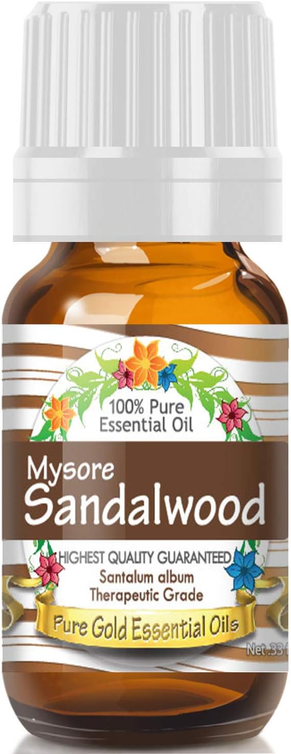 Pure Gold Essential Oils - Sandalwood (Mysore) Essential Oil - 0.33 Fluid Ounces - Sandalwood Oil