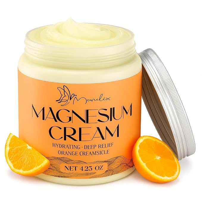 Magnesium Cream for Sleep - Topical Magnesium for Women, Muscle Relaxation, Calm, Moisturizing with Coconut Oil, Shea Butter & Hyaluronic Acid, 4.23 OZ, Safe for Kids (4.23 Ounce, Orange)