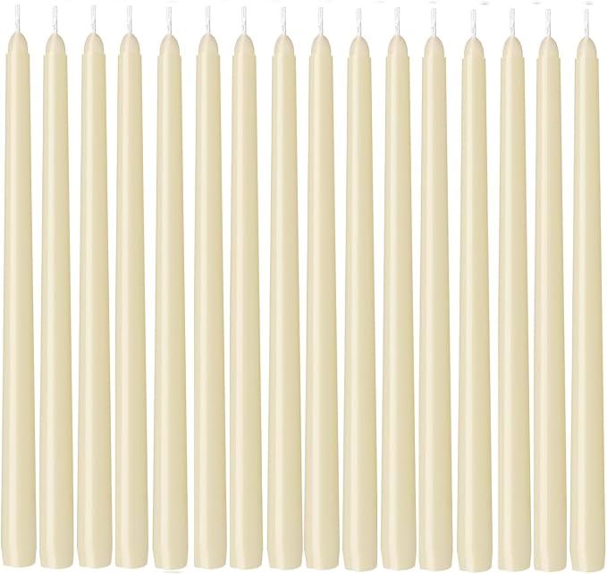 WPONSZU 16 Pack Ivory Taper Candles, 7-8 Hours Burn Time, Unscented, Smokeless and Dripless, 4/5 x 10 Inch for Christmas,Household,Dinner,Wedding,Valentine's Day,Party and Home Décor Candlesticks