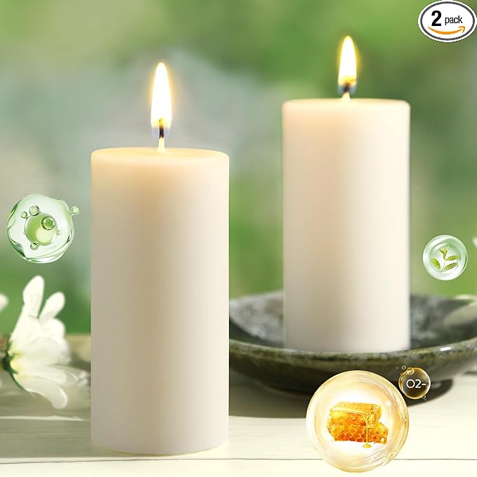 Beeswax Pillar Candles,86 Hours Long Burning,Ivory White Unscented Pure Bees Wax Candles for Home,Prayer,Dripless Smokeless Organic 100% Beeswax Candles Bulk 2x4in-2pack