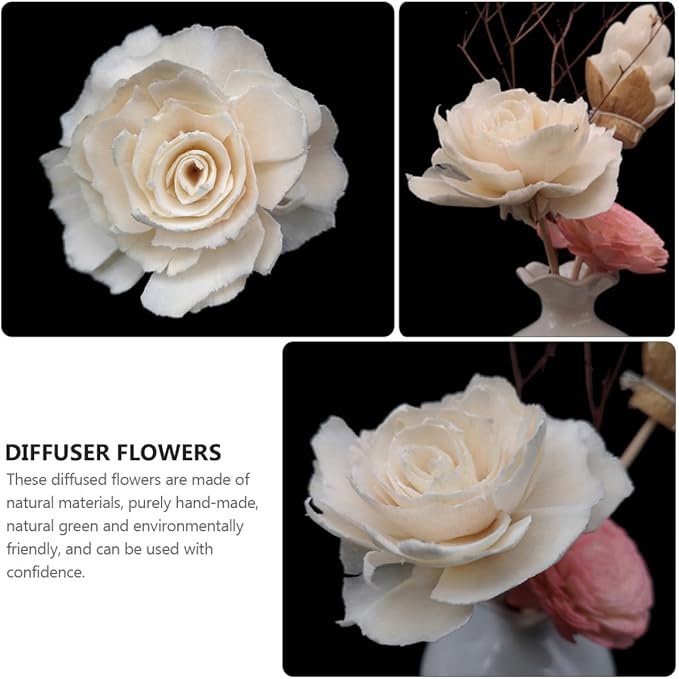 KALLORY Aroma Diffuser Flowers 6pcs Fire-Free Rattan Reed Essential Oil Diffusers Light-Colored Home Fragrance Decor for Living Room and Office
