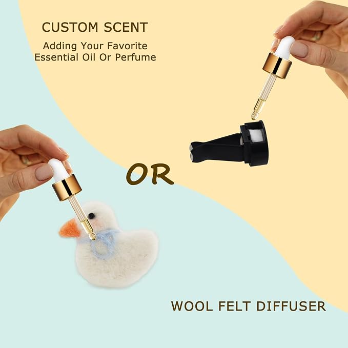 ORIESSE Duck Car Accessories,Wool Felt Car Air Freshener Vent Clips,Refillable Essential Oil Aroma Diffuser,White Duck Decor for Women Teens