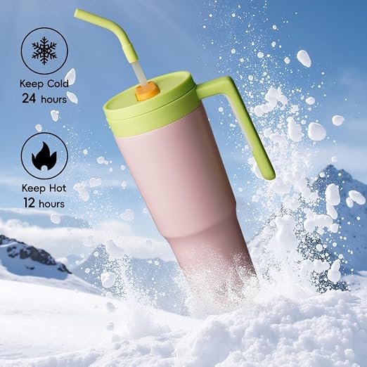 Konokyo 12 Pack 40 Oz Tumblers with Handle and Straw, Bulk Vacuum Insulated Stainless Steel Travel Mugs with Lids for Office, Events and Group Orders Cherry