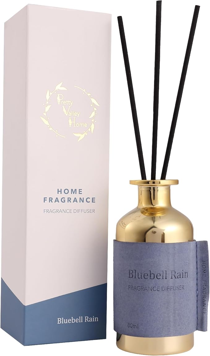 Reed Diffuser for Home, Bluebell Rain / 2.7oz / Long Lasting Floral Fragrance Oil with Reed Sticks – Air Freshener for Bathroom, Office, Closet, Fresh Dewy Aquatic Scent