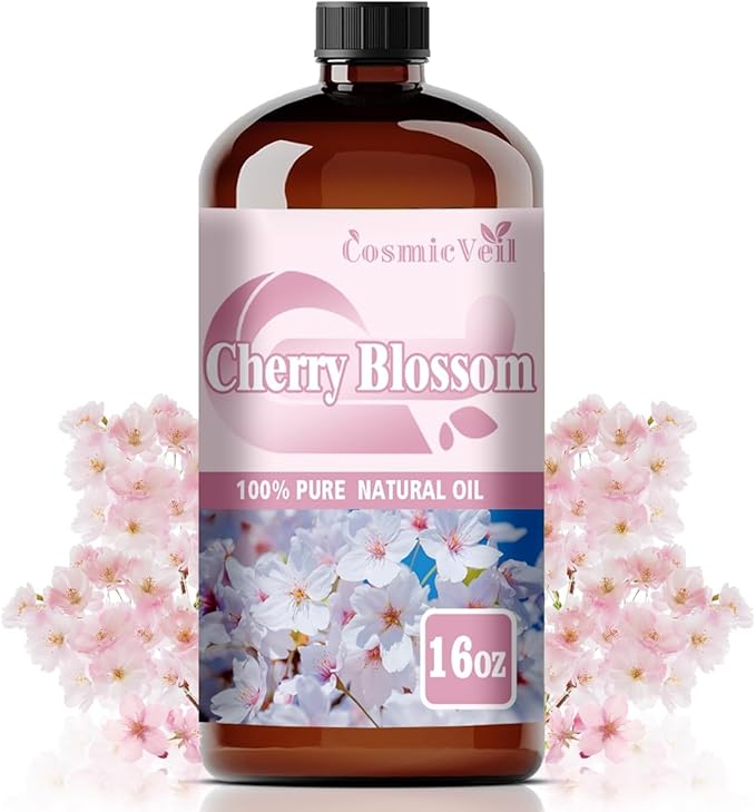 Cherry Blossom Essential Oil Cherry Blossom Oil for Aroma Diffuser,Humidifier,Home Fragrance,Cleaning,Body Care,Massage,Yoga,DIY Candle,DIY Soap CosmicVeil（Cherry Blossom，16 Fl Oz (Pack of 1)）