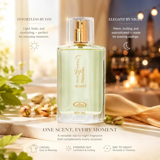 Al Rehab Choco Musk Pistachio Eau de Parfum Spray for Unisex, 1.65 Ounce / 50 ml