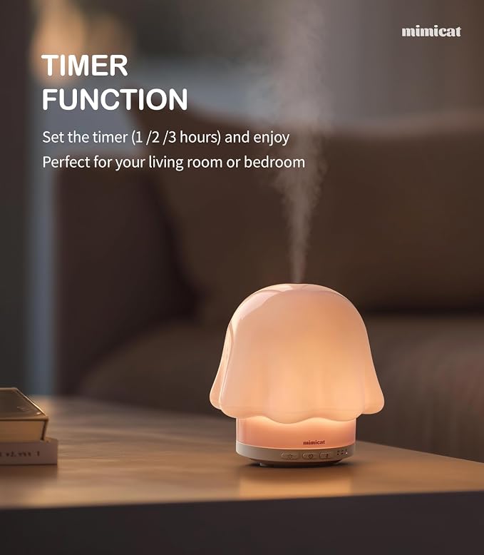 Essential Oil Diffuser for Home Glass: mimicat Timer 120ml Ultrasonic Cool Mist Aromatherapy Diffusers for Bedroom Office with Soft Night Light Pink