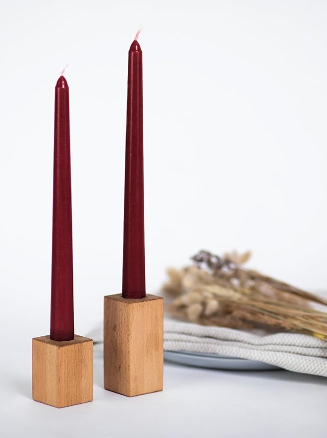 CANDWAX Burgundy 10 inch Taper Candles Pack of 4 - Unscented Dripless Burgundy Candlesticks - Perfect as Christmas Decorations and Home Decor for Dinner Table Centerpieces - Christmas Taper Candles