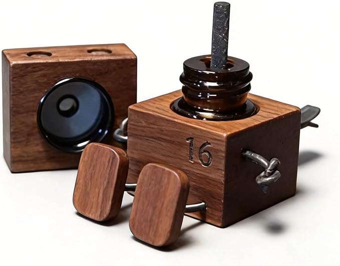 Car Air Diffuser - 2-in-1 Shaking Wooden Man Figurine & Refillable Aroma Vent Clip with 5ml Capacity + 5 Sticks, Walnut Wood Essential Oil Air Freshener Car Dashboard Accessories Decor Gift for Driver