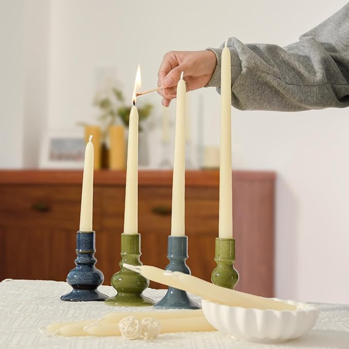 8 inch Natural White Beeswax Taper Candles Set of 2, DEYBBY Smokeless and Dripless Pure Organic Beeswax Candles for Anniversary Wedding Dinner Home Decor Emergency Housewarming Gift, 6-7Hrs Burn Time