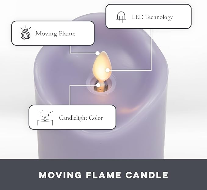 Matchless Candle Co. by Luminara - Flameless LED Battery Operated Flickering Pillar Candles - Pastel Purple - Set of 3 - Indoor Outdoor Decor Safe