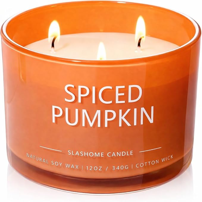 Pumpkin Spice Scented Candle, Luxury Large 3 Wick Soy Candle 12 Oz, 60+ Hour Long Lasting Clean Burn, Elegant Aromatherapy Home Decor, Housewarming & Birthday Gift for Men & Women