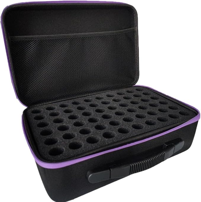 Hard Shell Essential Oil Storage Carrying Case with Foam Insert for 5ml 10ml 15ml Bottles, Portable Double-Layer 120 Bottle EVA Essential Oil Storage Holder Organizer Travel Bag for Yoga(Black,Purple)