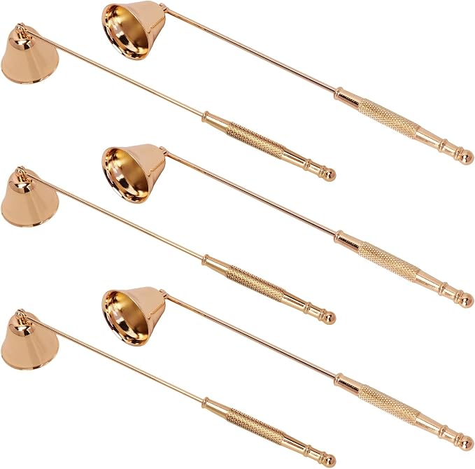 6 Pack Golden Candle Snuffer Vintage, Premium Stainless Steel Wick Flame Extinguisher, 8.3 Inch Wick snuffer with Long Handle, Elegant Design for Candles, Candle Accessory for Candle Lovers